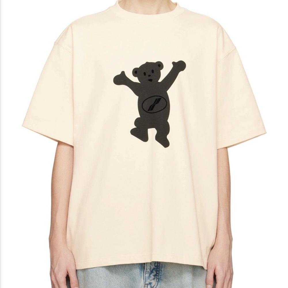 WE11DONE WELLDONE Teddy Bear Short Sleeve Streetwear Beige T-Shirt Large READ